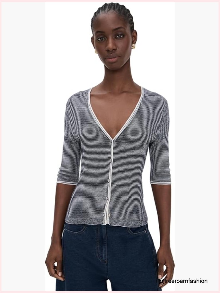 Women's Cashmere Silk V Neck Cardigan Elbow Sleeve
